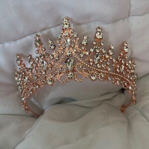 Elegant Rose Gold Tiara with Crystal Accents - Never Worn
